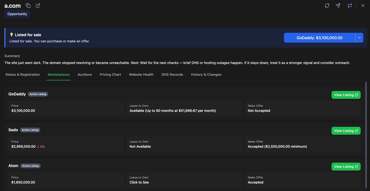 Domain monitoring on Notify.domains
